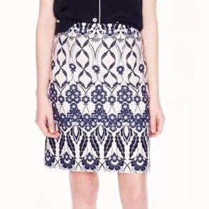 J. CREW White Floral Trellis Lined Pencil Skirt – White & Blue – Sz 10